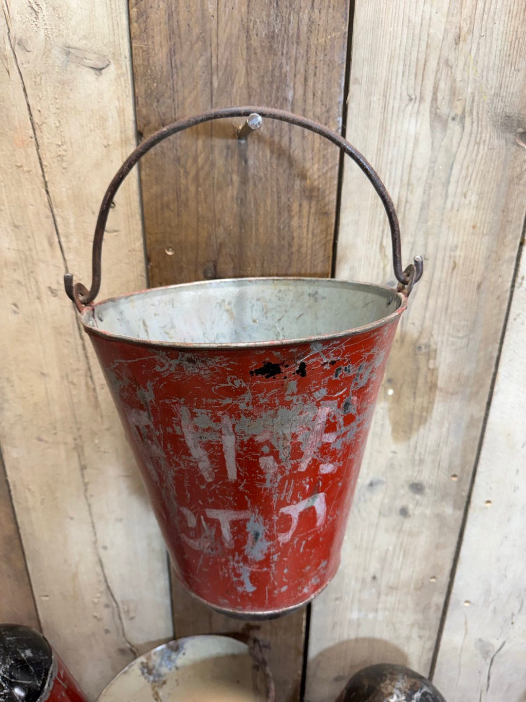Vintage Galvanised Hanging Fire Bucket Plant Pot