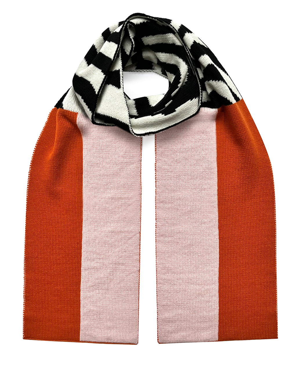 Shapes and Stripes Wool Cashmere Scarf in Pink and Orange