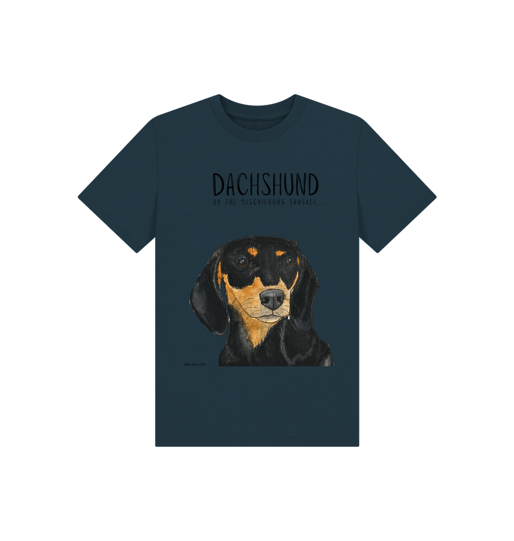 Mischievous Black and Tan Hot Dog Kids T-Shirt