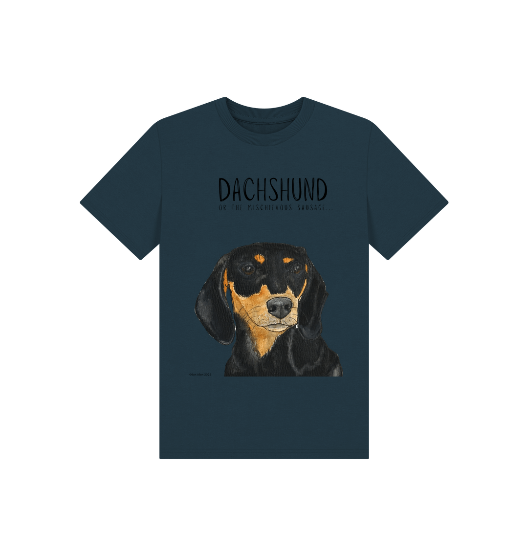 Mischievous Black and Tan Hot Dog Kids T-Shirt
