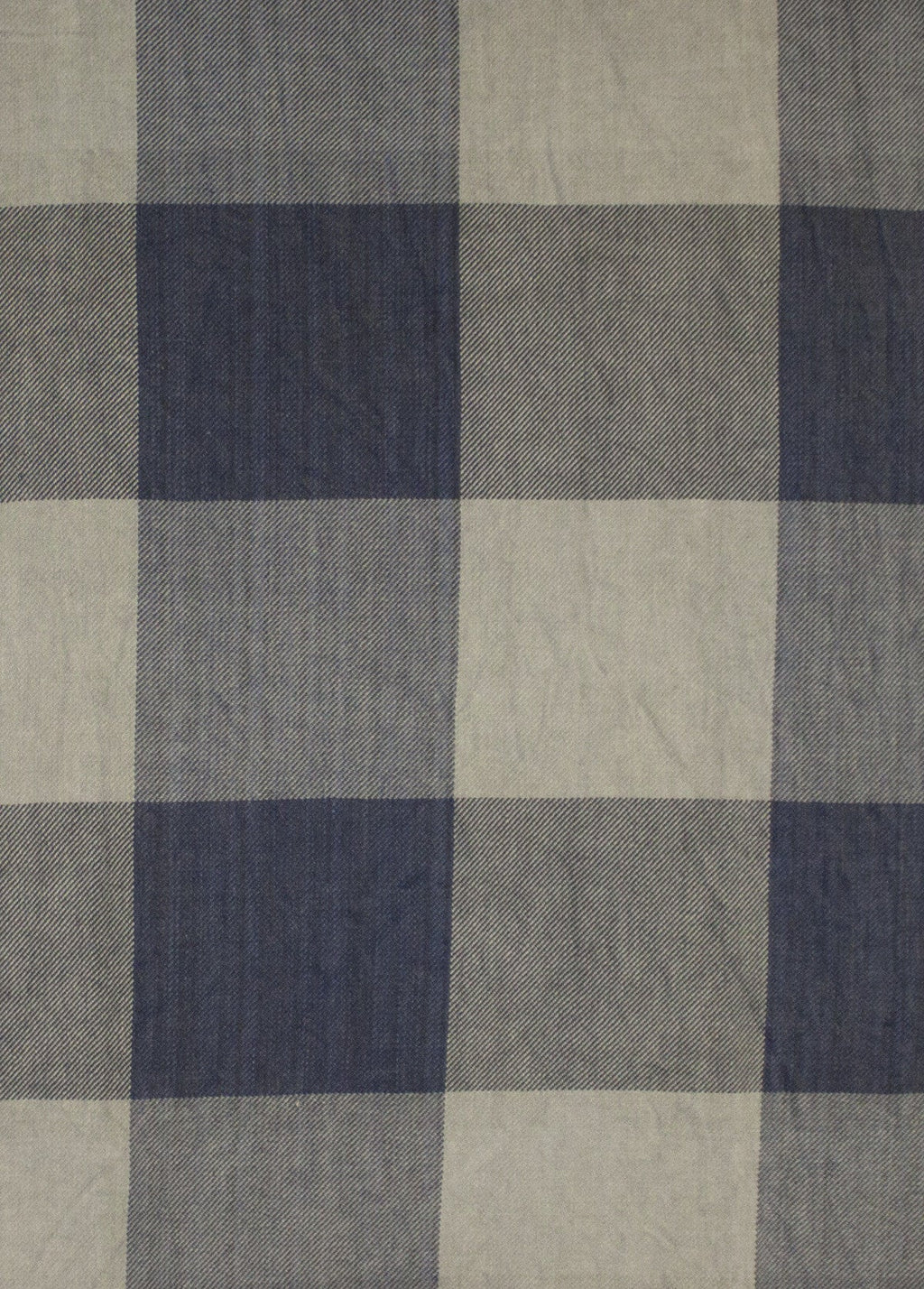 Box Check Twill Weave Cotton Scarf in Grey Beige