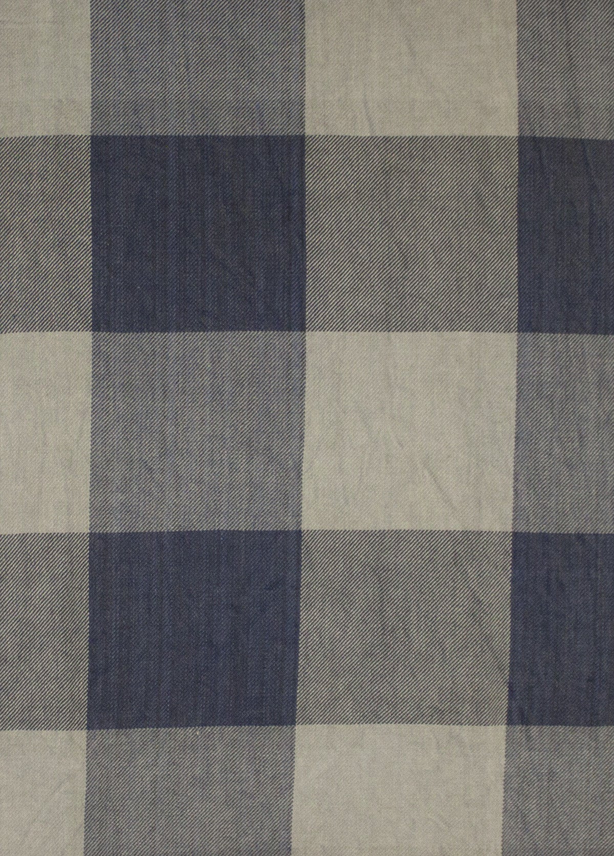 Box Check Twill Weave Cotton Scarf in Grey Beige