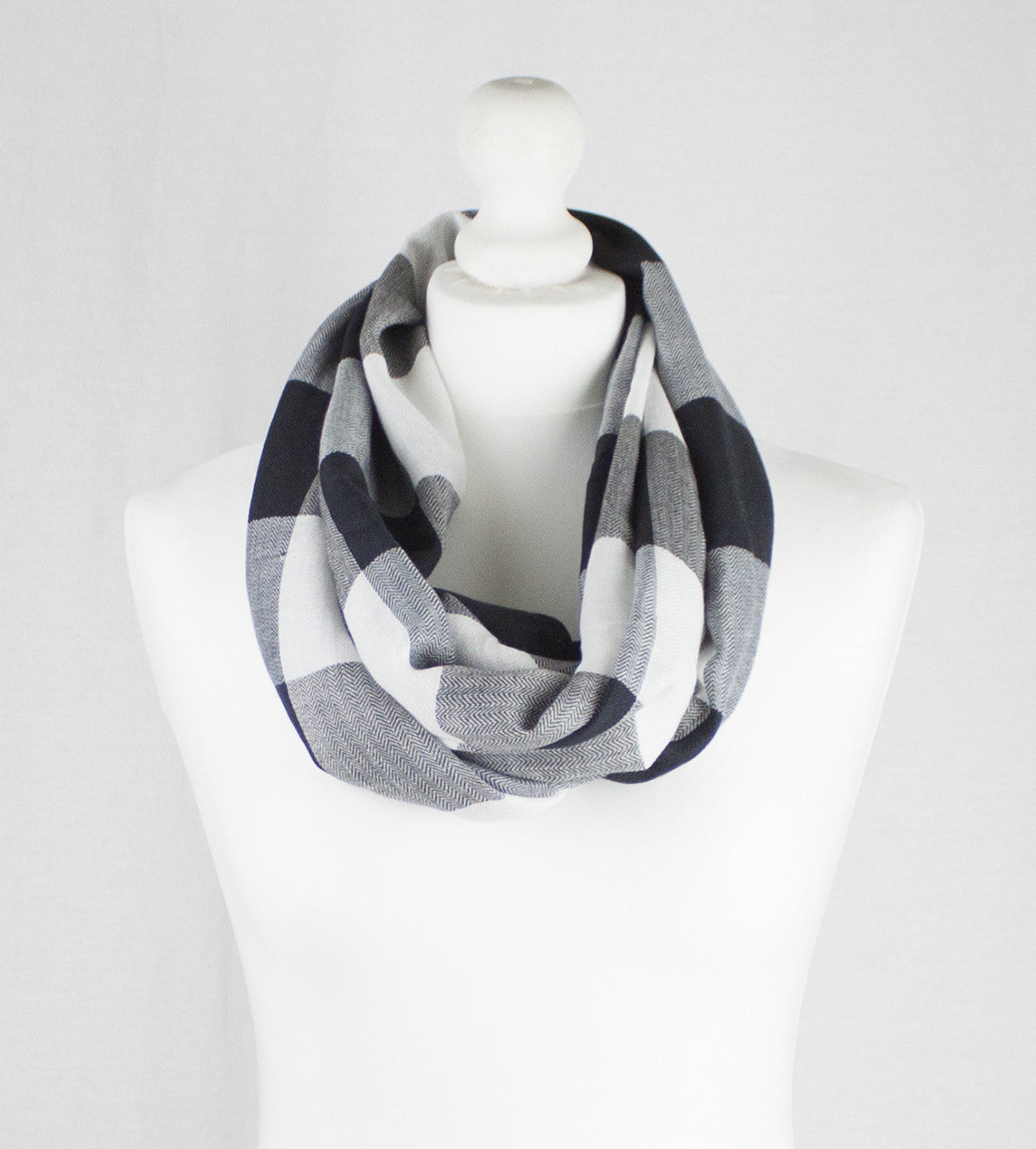 Tartan Checks Chevron Weave Cotton Viscose Scarf Black and White