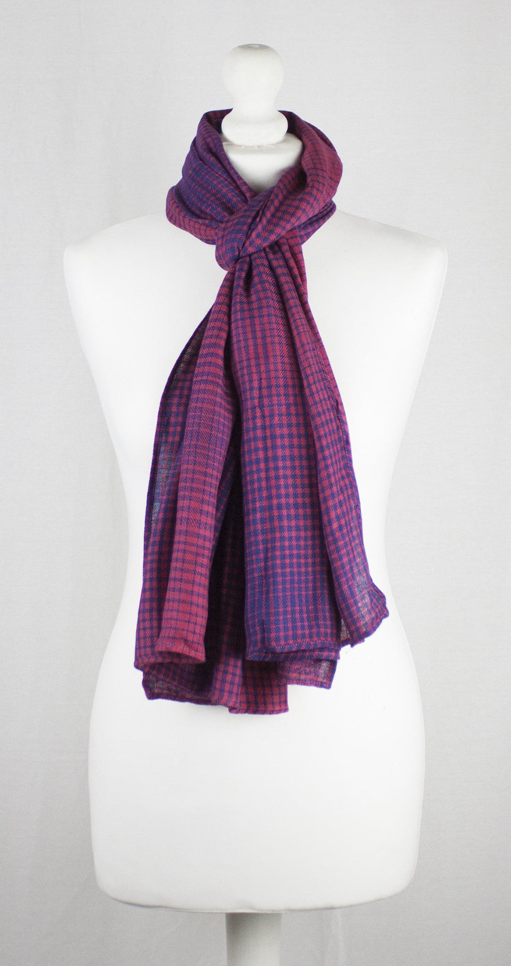 Gradient Checks Twill Weave Viscose Scarf in Fuchsia Purple
