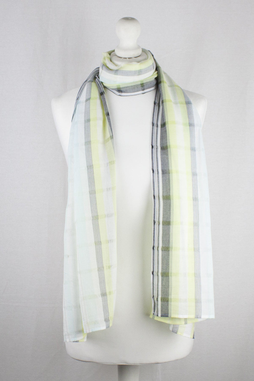 Aqua Lime Cotton Scarf with Textured Weave