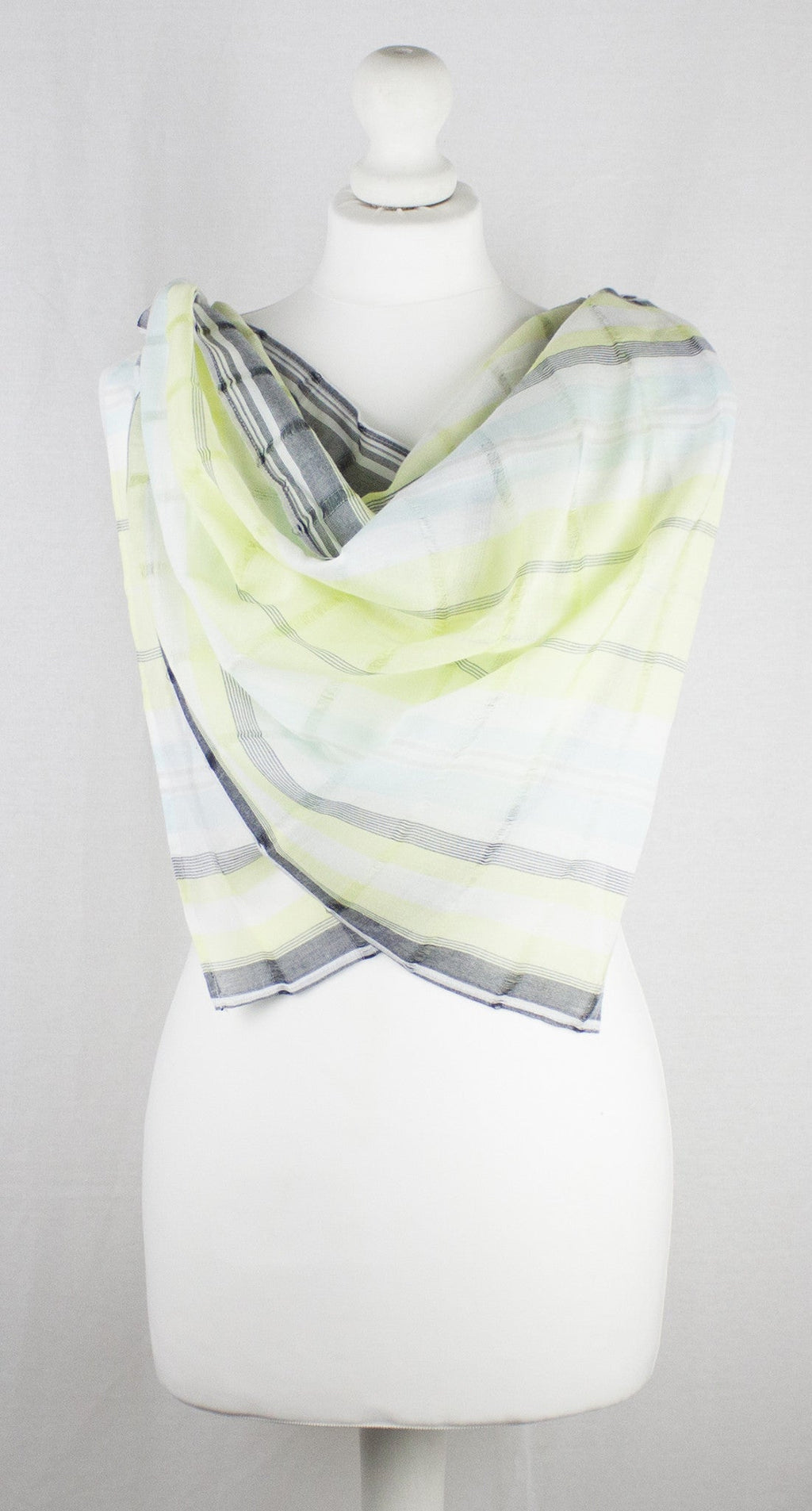 Aqua Lime Cotton Scarf with Textured Weave