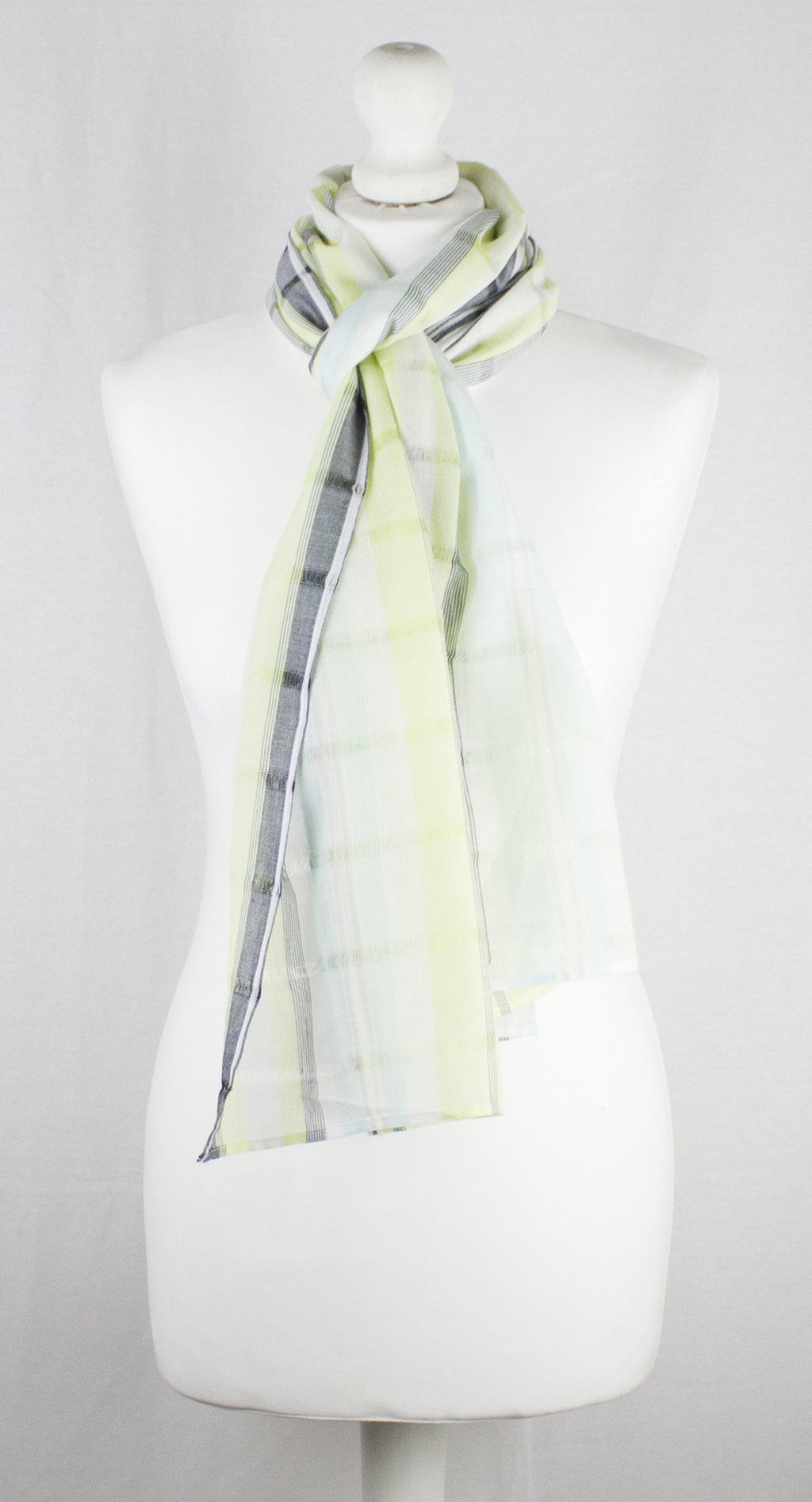 Aqua Lime Cotton Scarf with Textured Weave