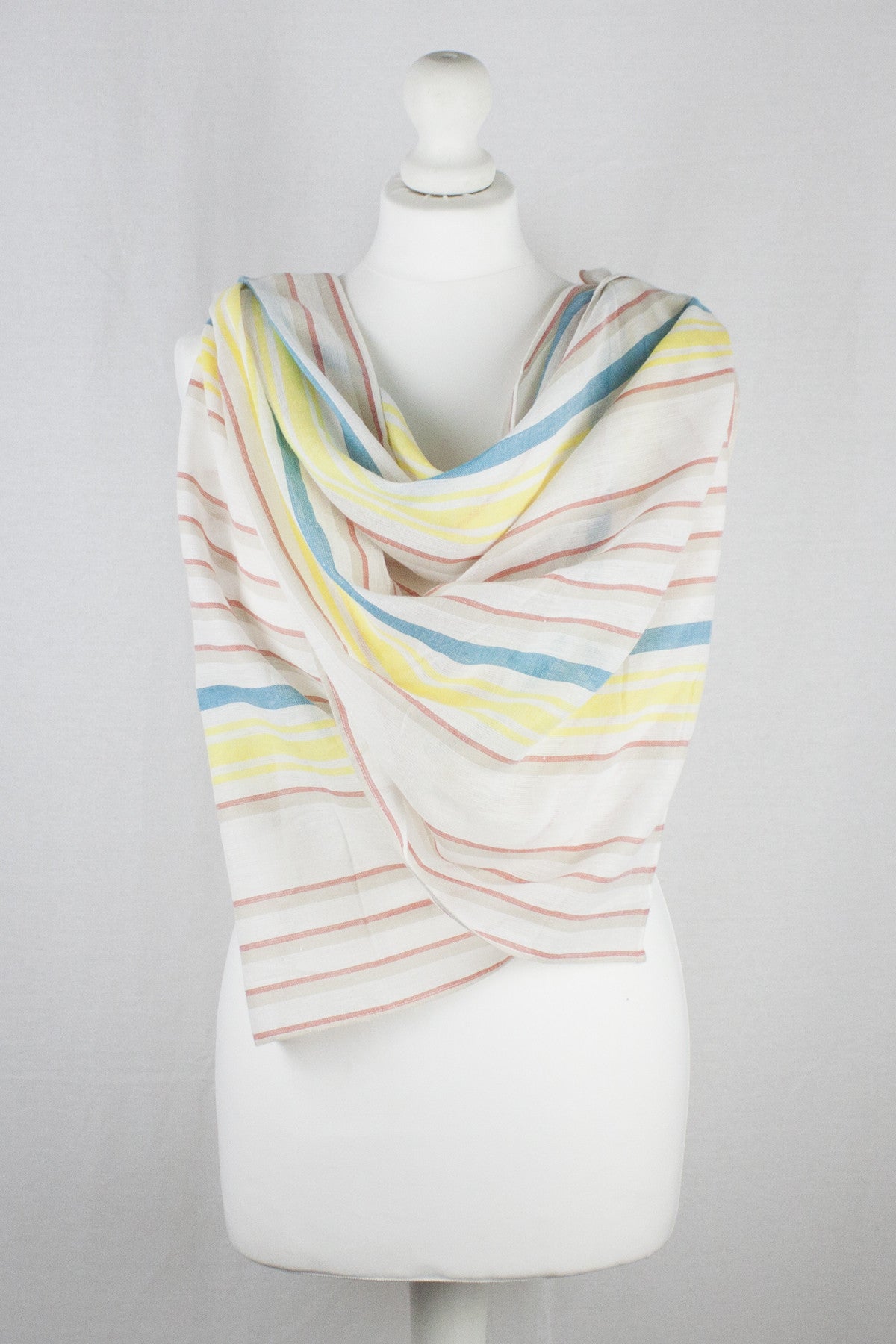 Modern Stripes Cotton Scarf in Crimson Teal and Yellow