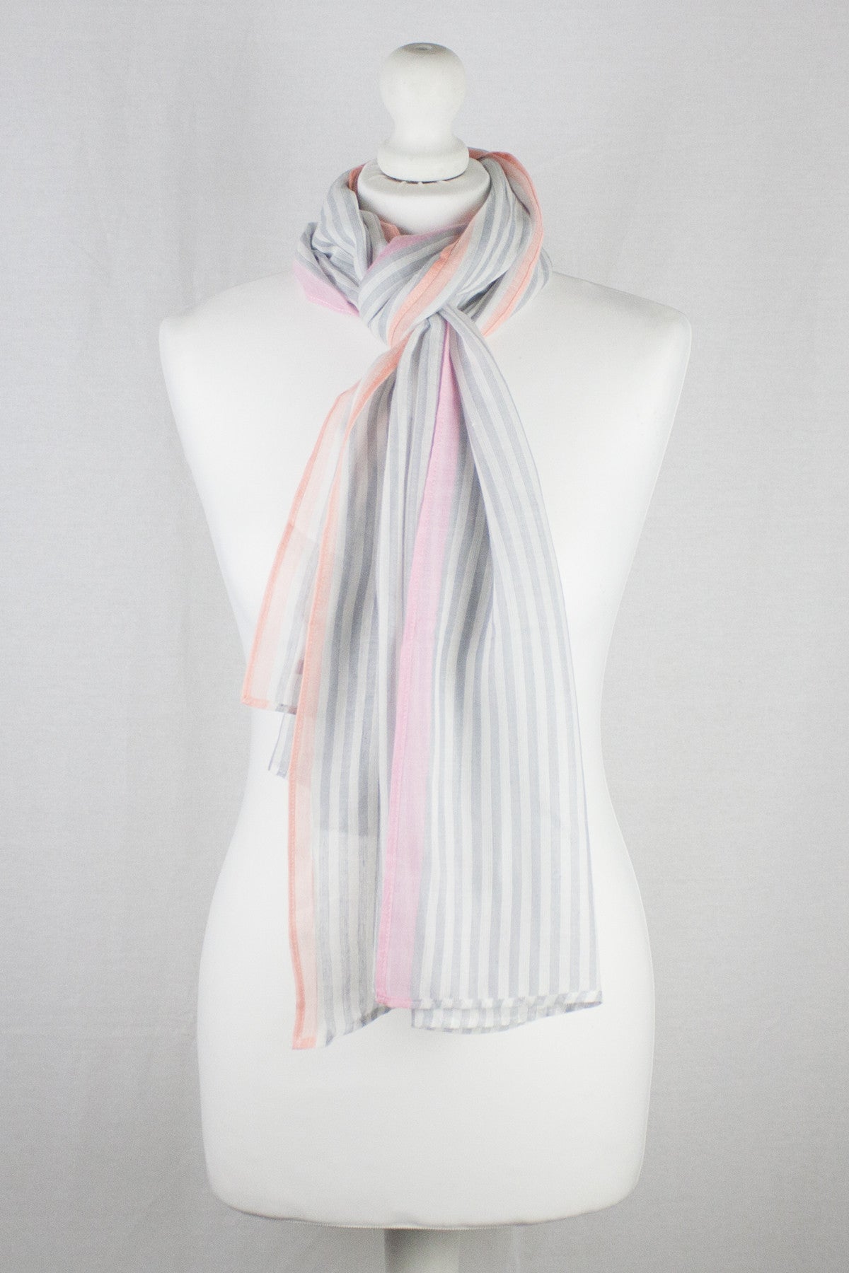 Classic Stripe Viscose Scarf with Neon Pink Border