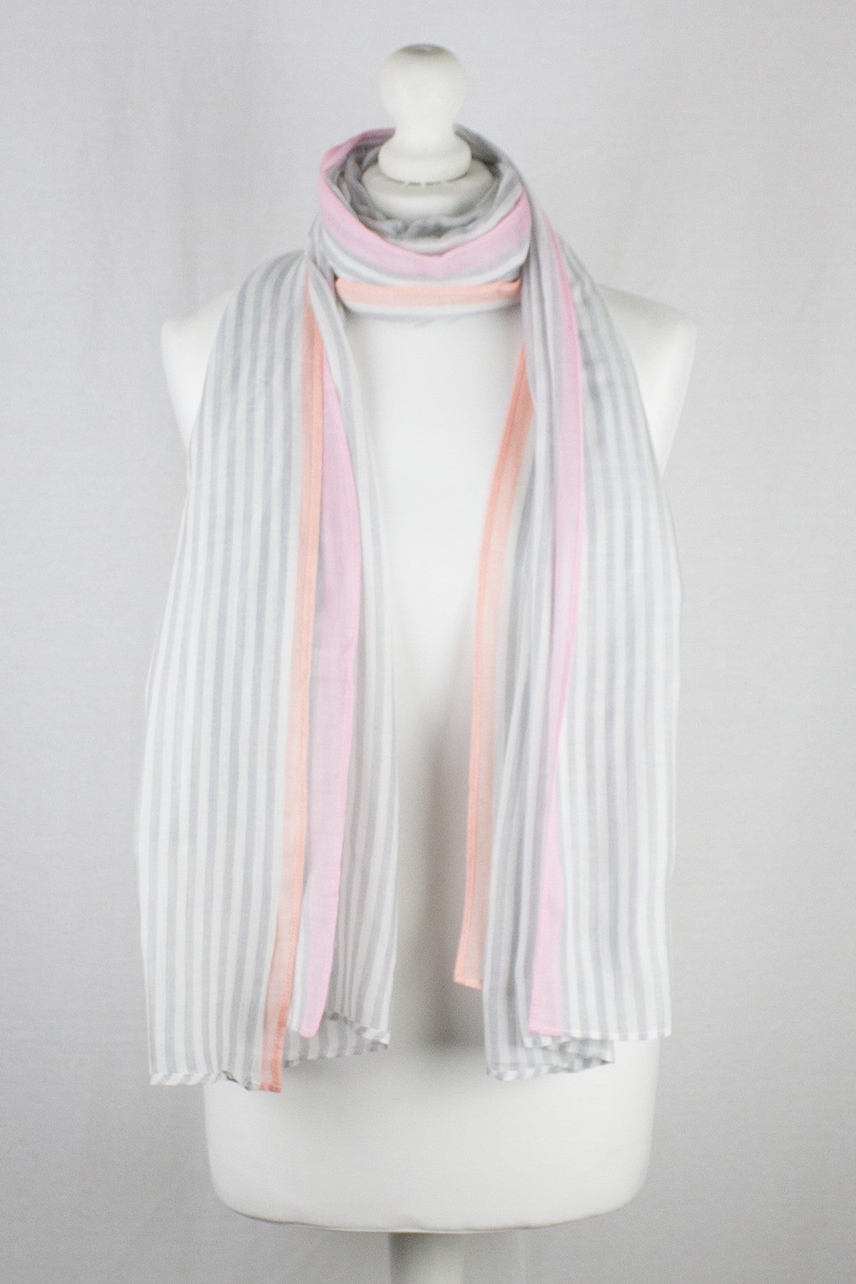 Classic Stripe Viscose Scarf with Neon Pink Border