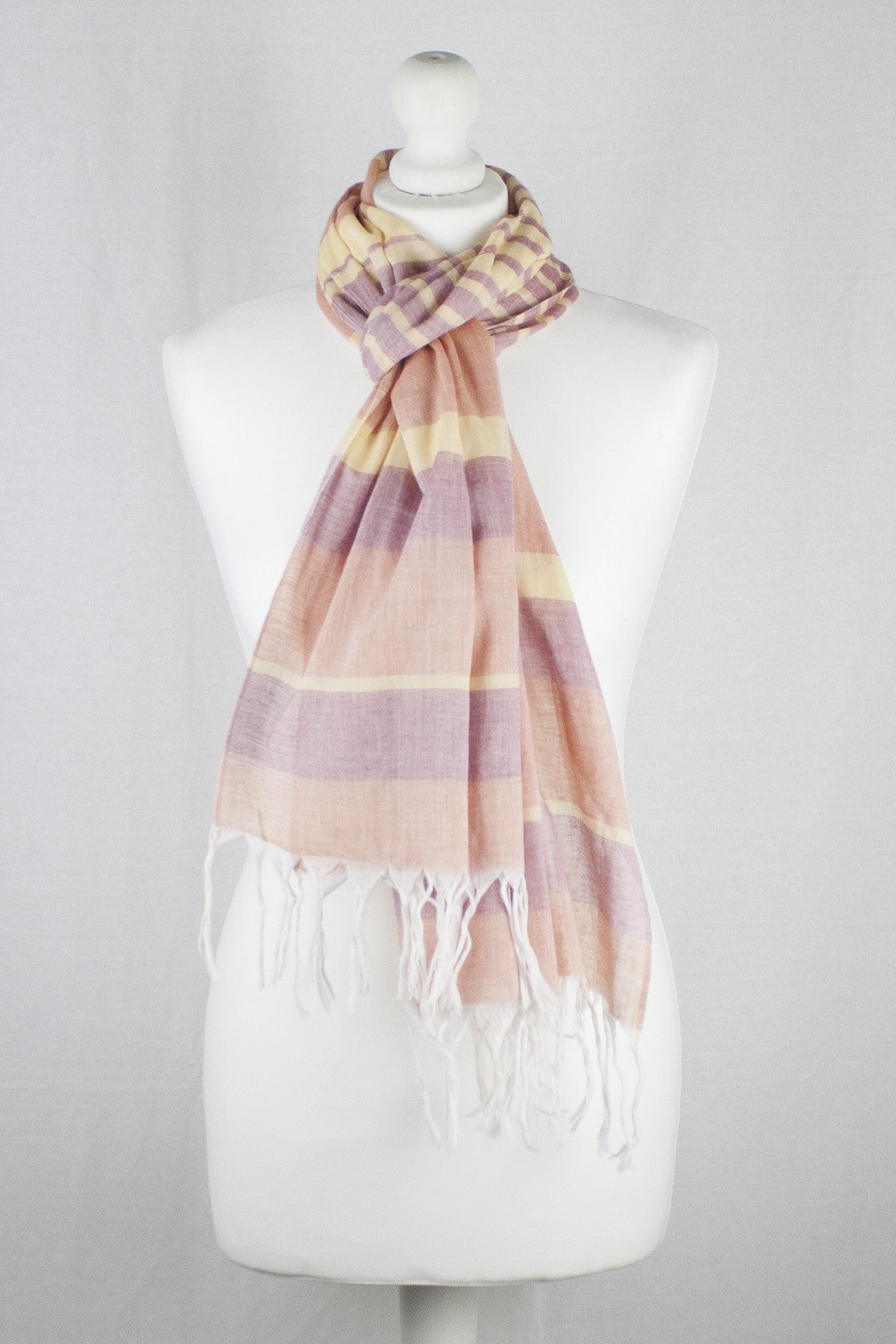 Chambray Stripe Cotton Scarf in Orange Red Yellow