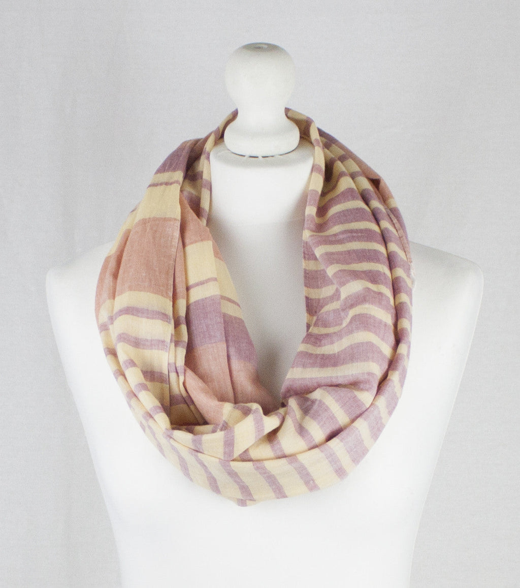 Chambray Stripe Cotton Scarf in Orange Red Yellow