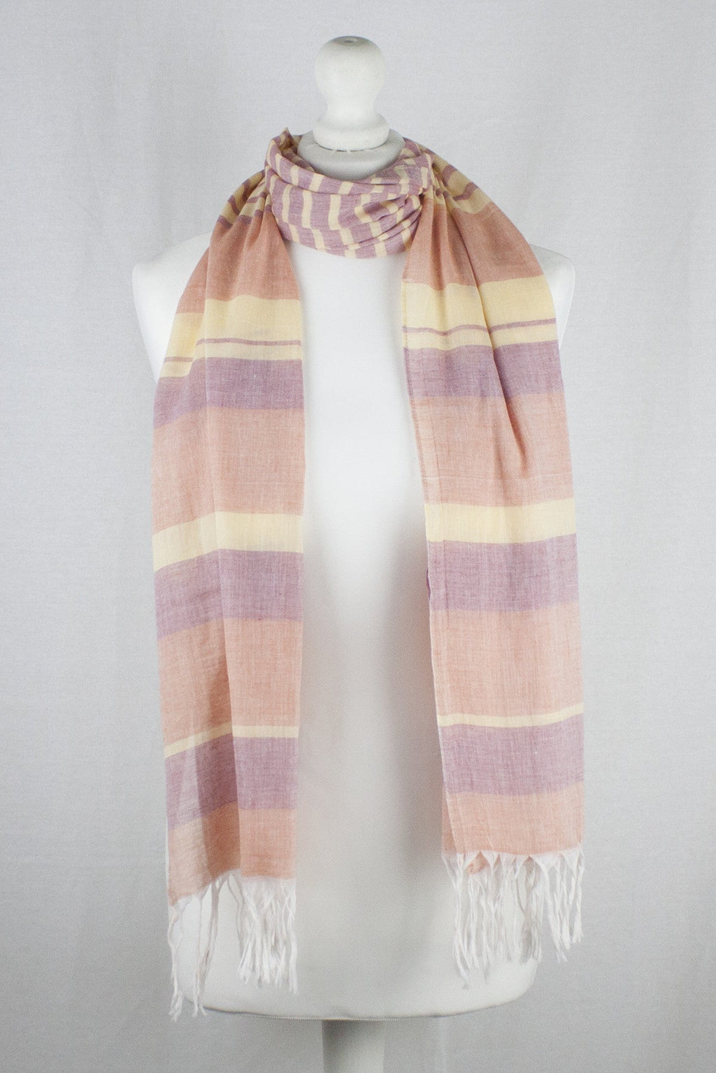 Chambray Stripe Cotton Scarf in Orange Red Yellow