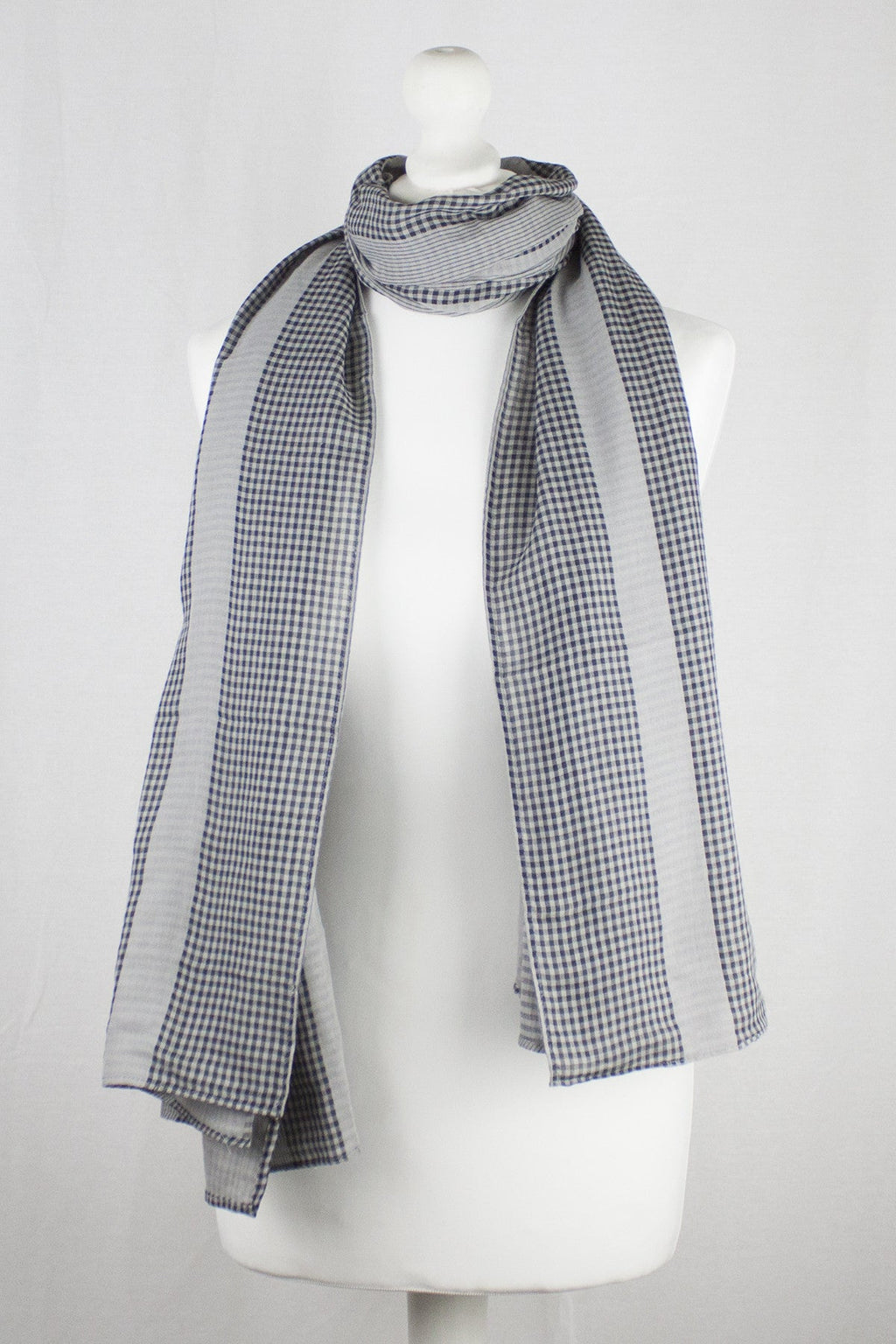 Checks and Stripes Cotton Scarf in Cement Black