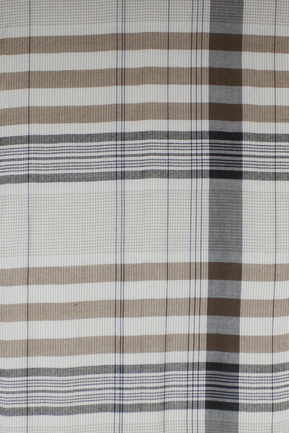 Checks and Stripes Textured Weave Viscose Scarf in Beige Black and Off White