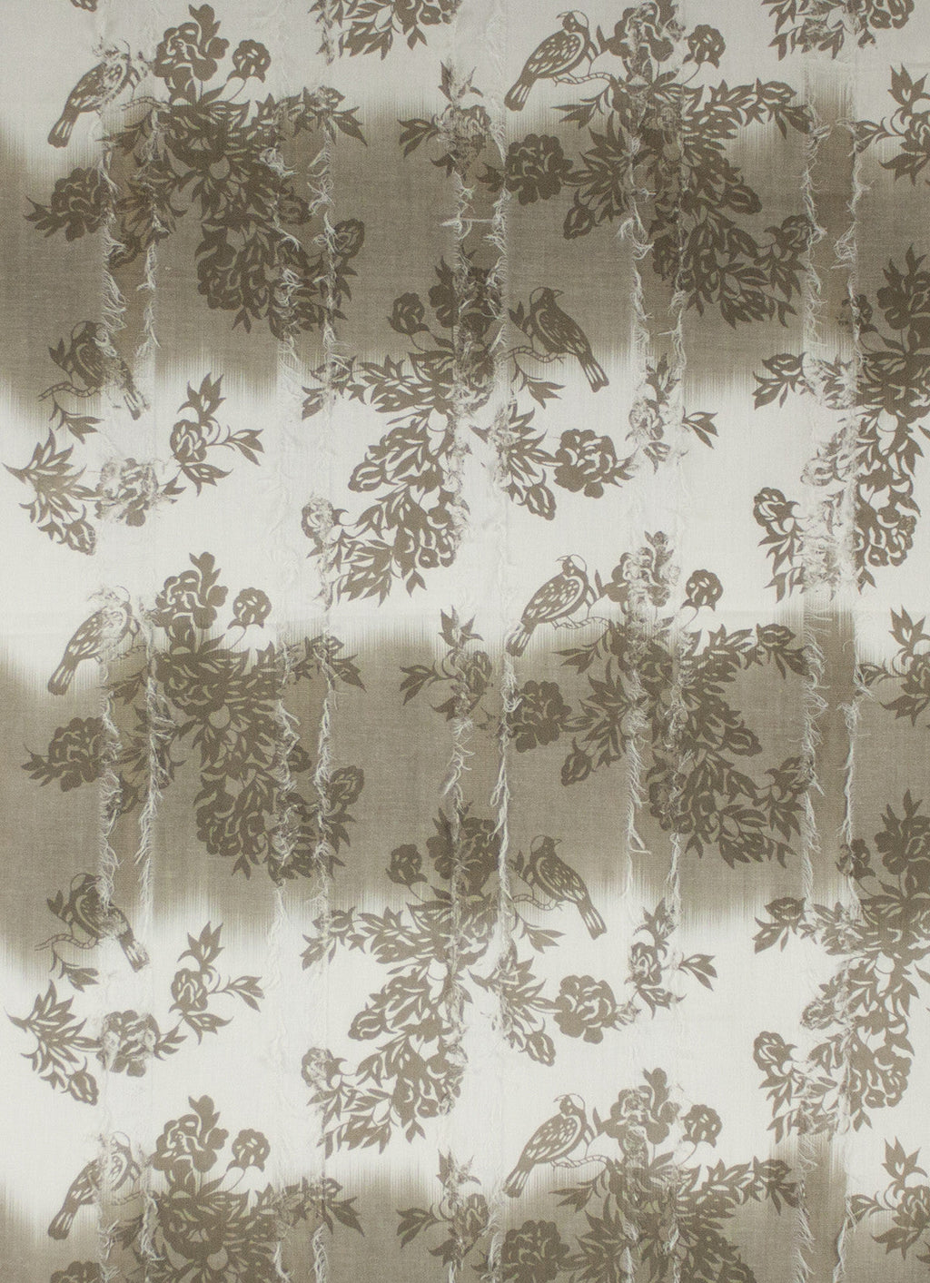 Frayed Stripes Printed Cotton Scarf in Off White Beige