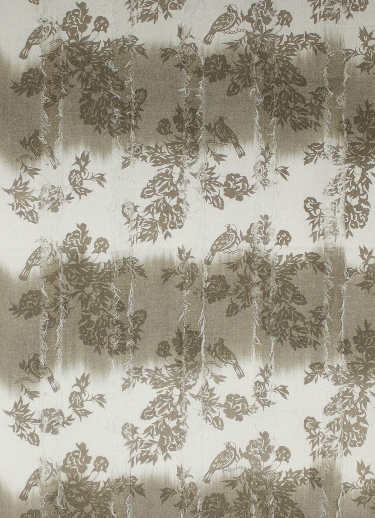 Frayed Stripes Printed Cotton Scarf in Off White Beige