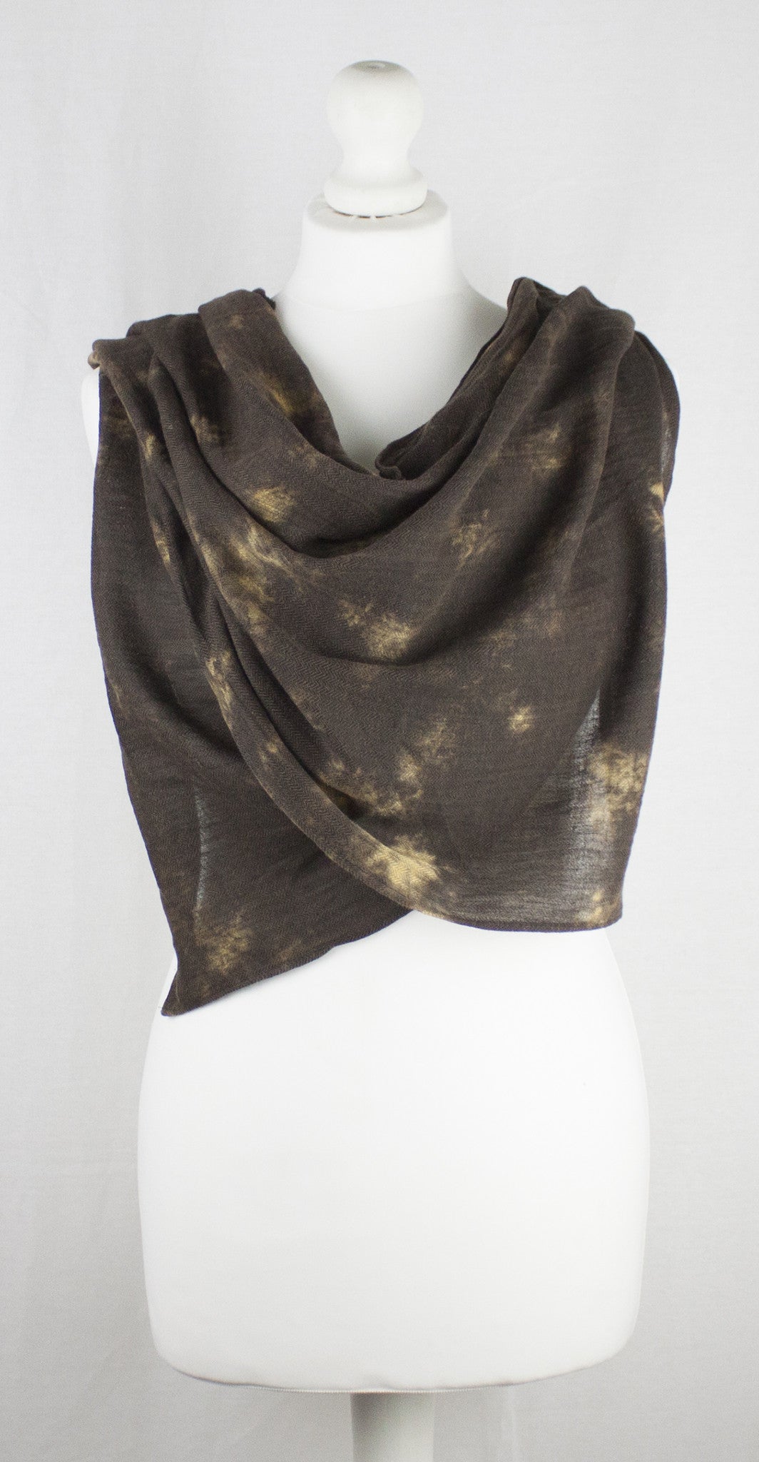 Tie Dye Print Herringbone Weave Cotton Scarf in Brown and Yellow