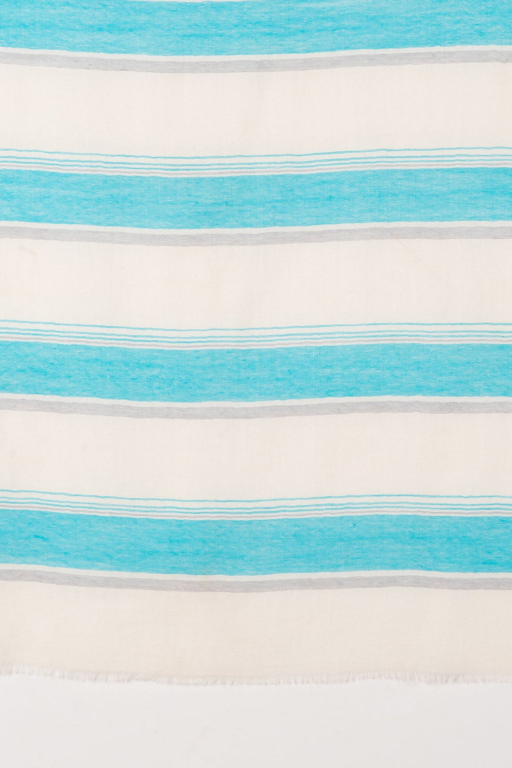 Wide Stripe Merino Wool Scarf in Turquoise and White