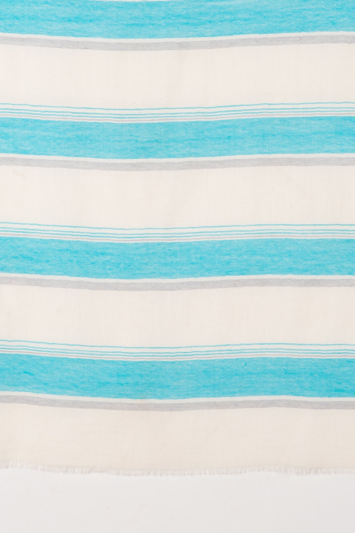 Wide Stripe Merino Wool Scarf in Turquoise and White