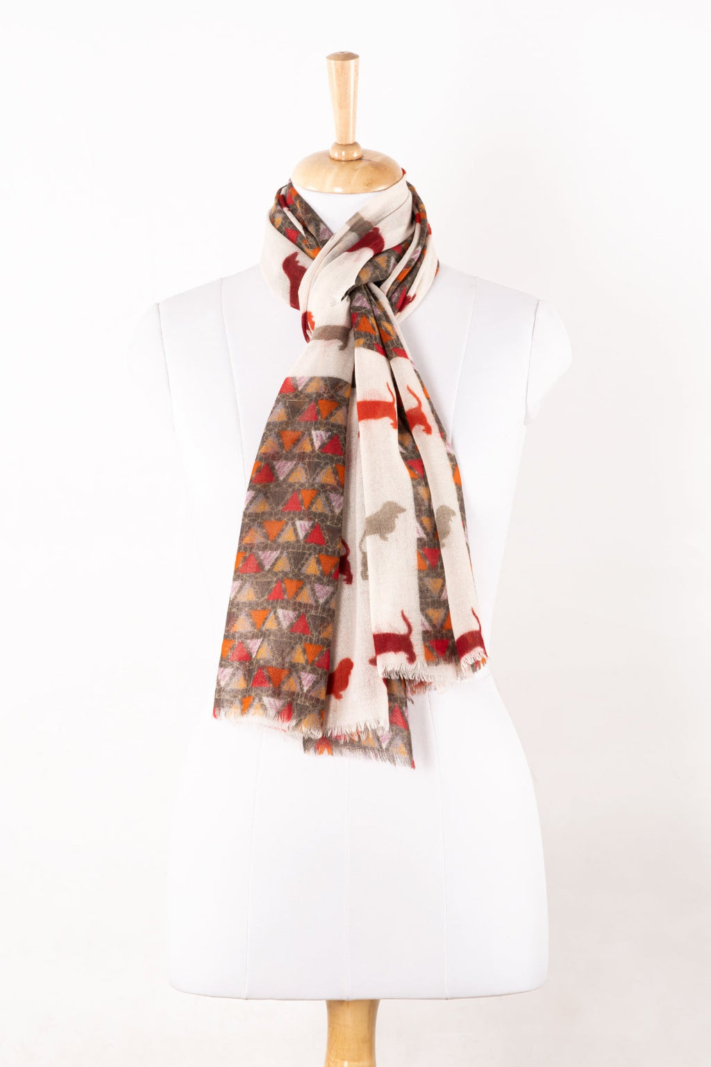 White Merino Wool Scarf with Dog and Triangle Patches