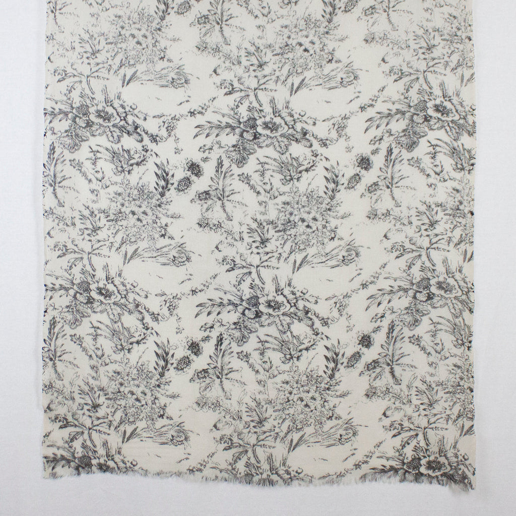 Sketchy Floral Print Merino Wool Scarf in Off White
