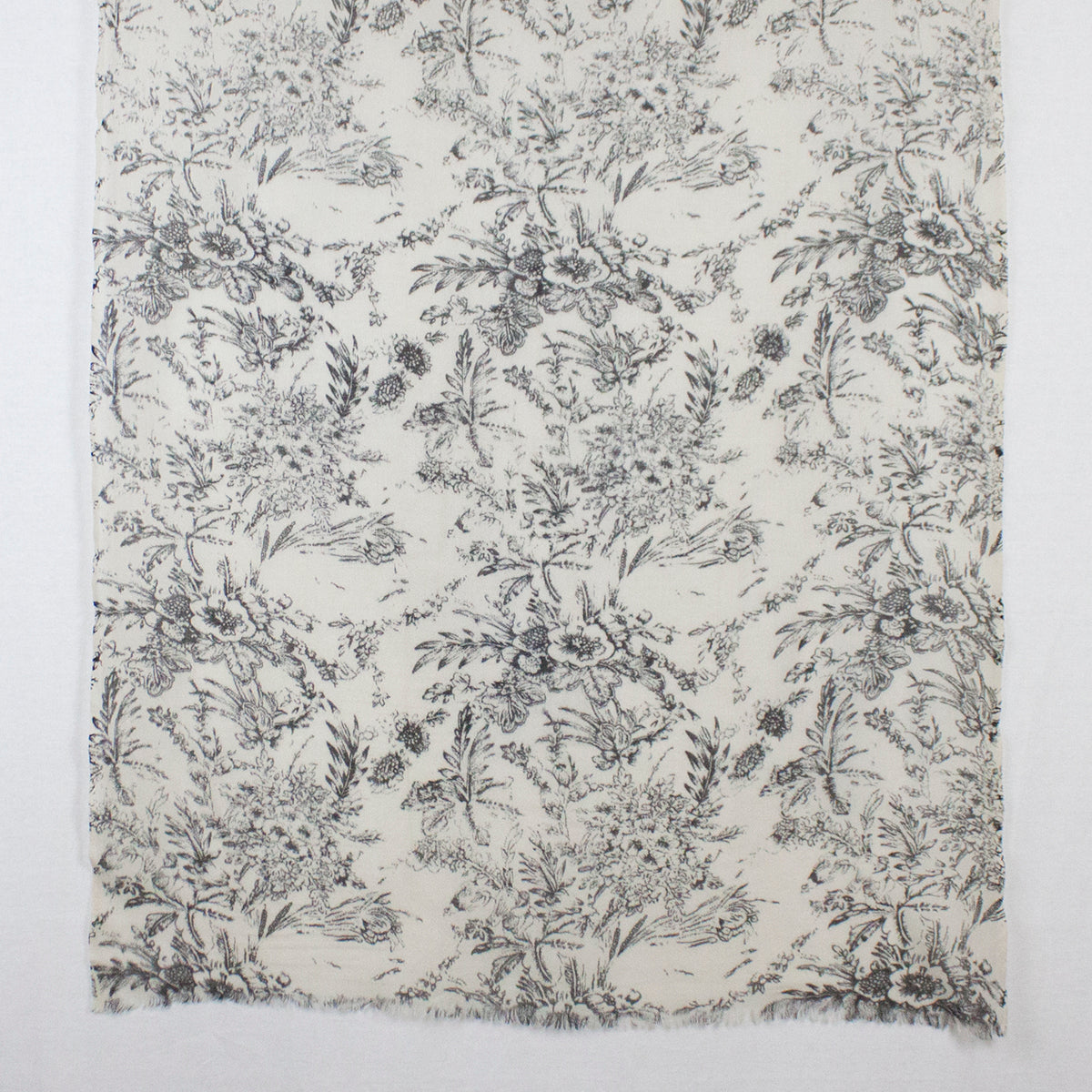 Sketchy Floral Print Merino Wool Scarf in Off White