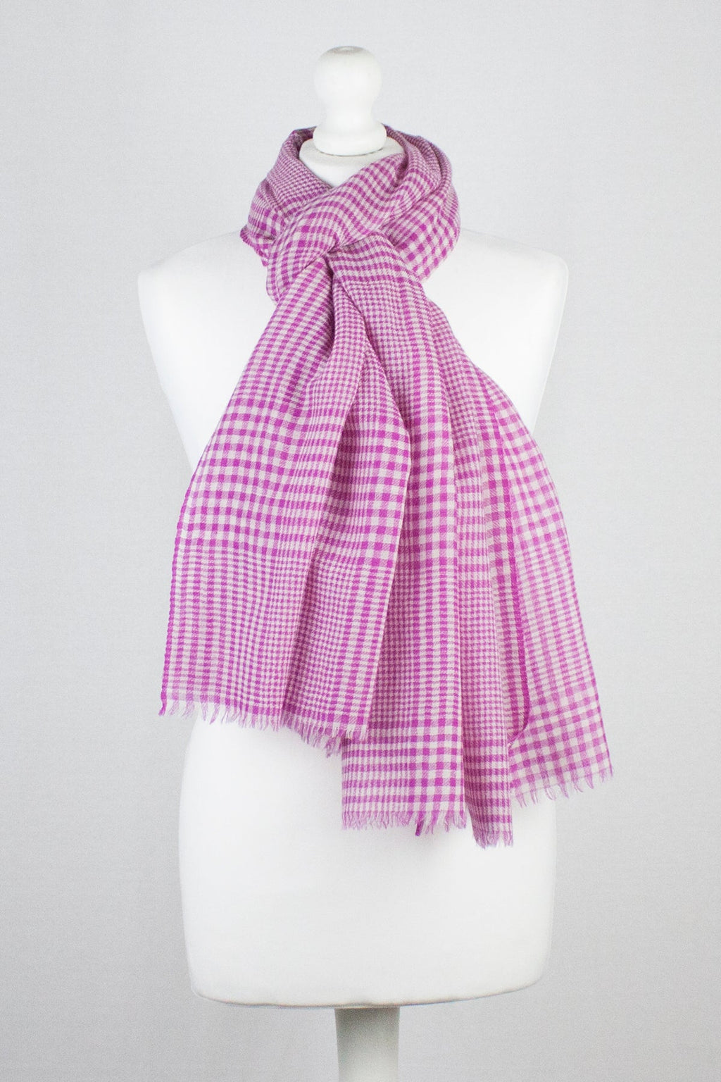 Fuschia Gingham Merino Wool Scarf