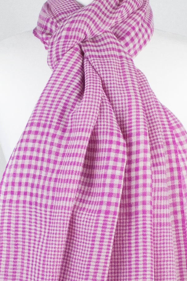 Fuschia Gingham Merino Wool Scarf
