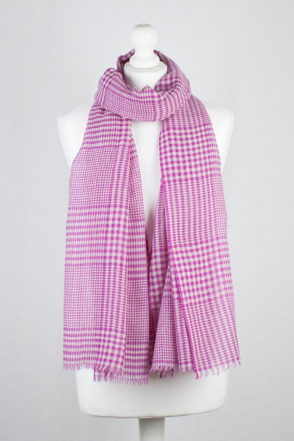 Fuschia Gingham Merino Wool Scarf