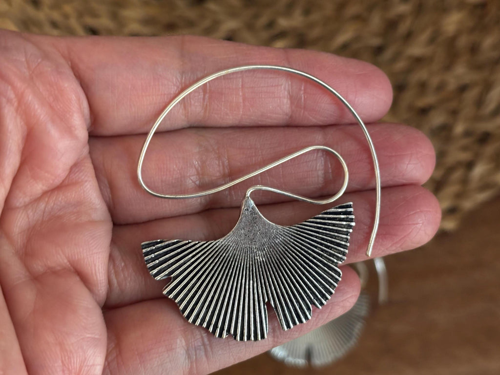 Ginkgo Whisper Sculpted Sterling Silver Botanical Statement Earrings