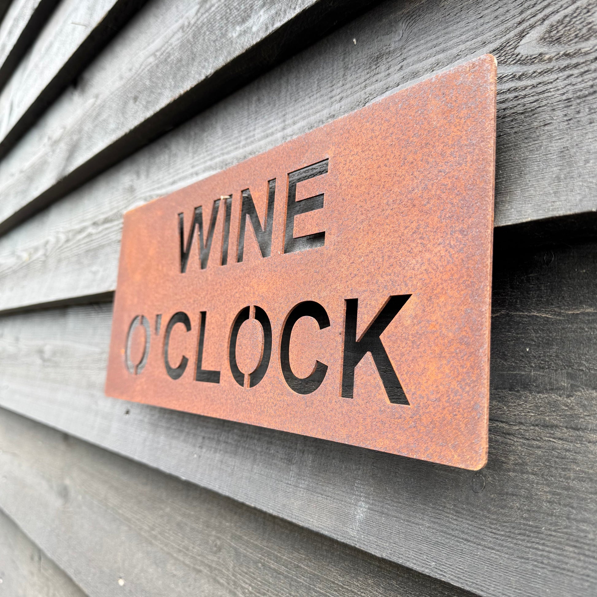 Rustic Metal WINE O’CLOCK Sign