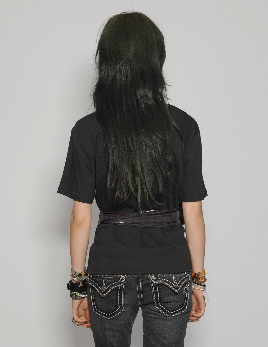 Black Cropped Tee with Silk Tie Detail