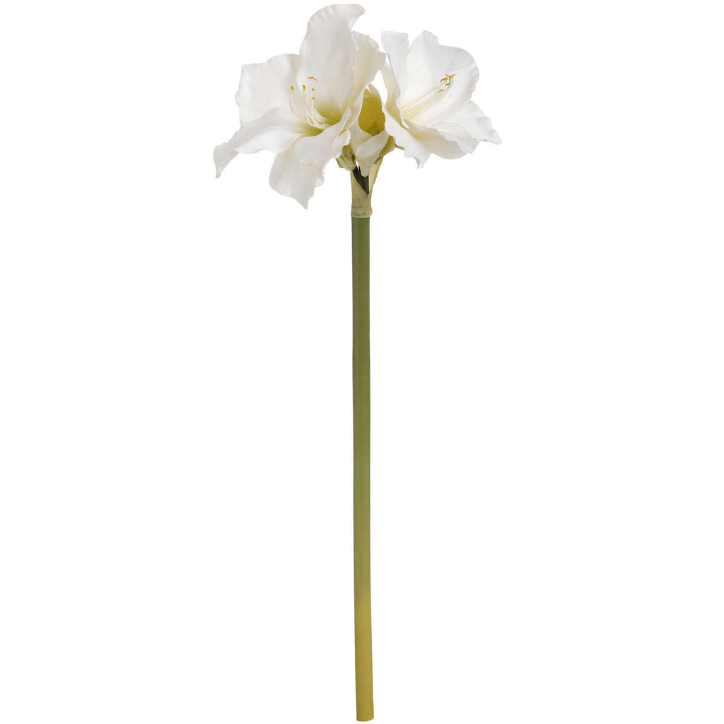 Lifelike white amaryllis artificial flowers, 2 blooms with bud, cream plastic arrangement for home decor by sostter at brixbailey.com