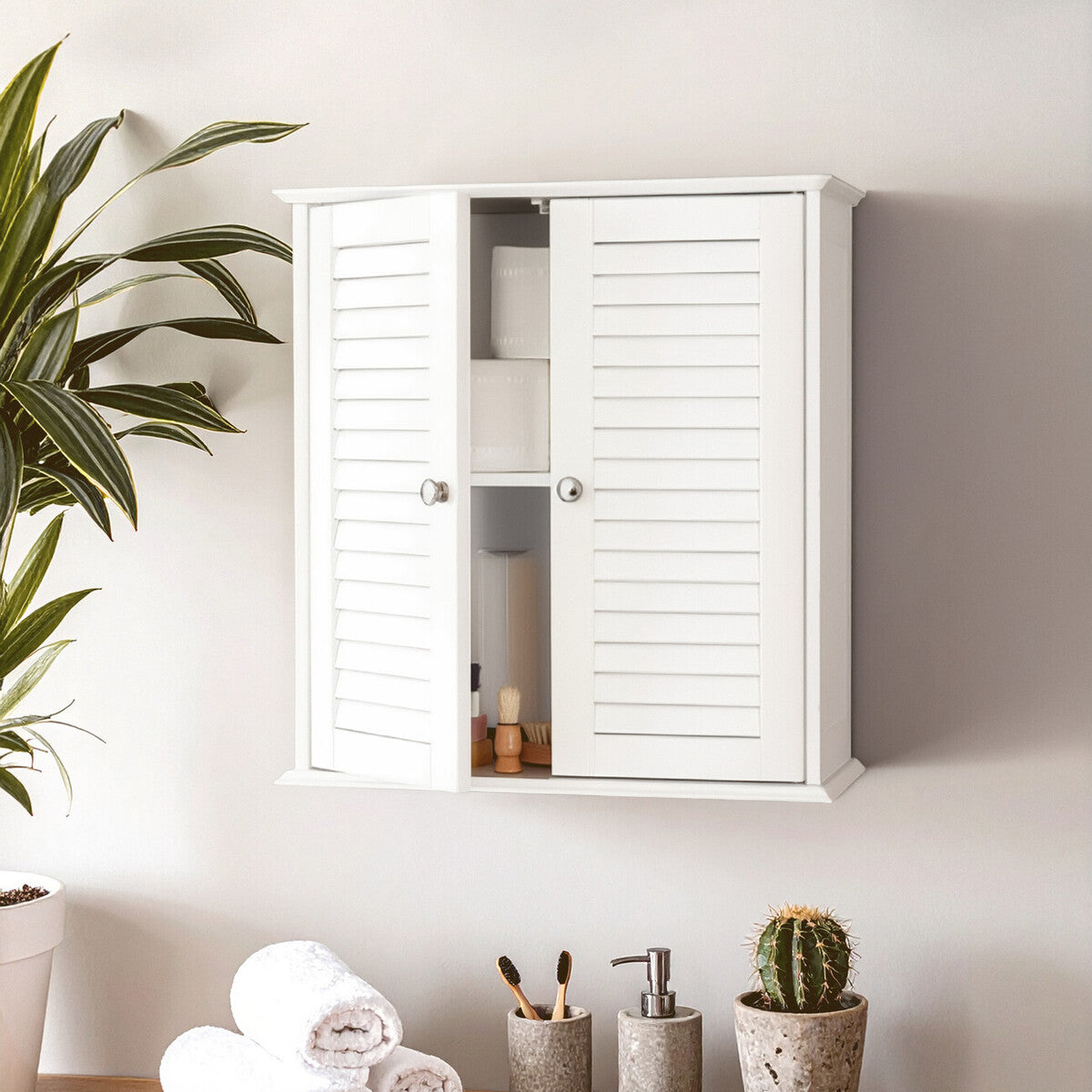 White Wood 2 Door Wall Cabinet