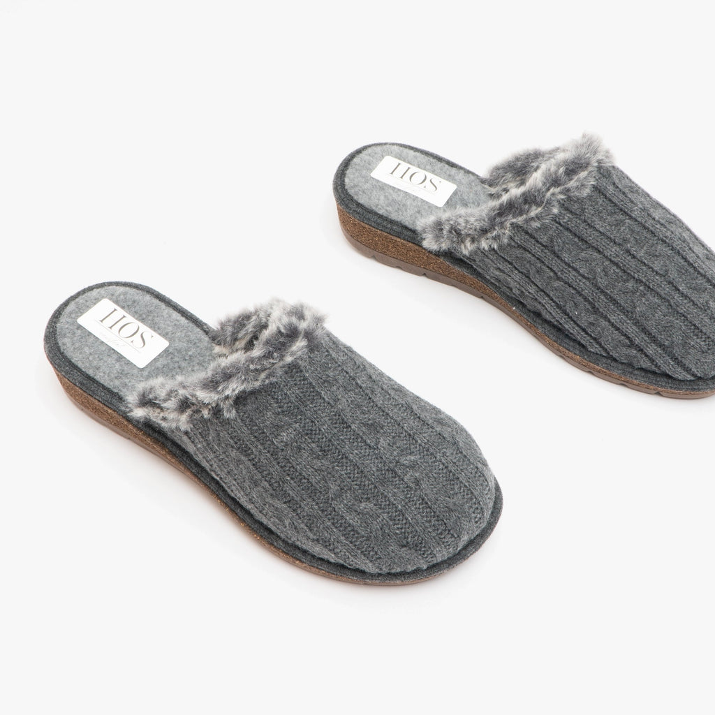 Womens Wool Mule Slippers Grey Comfort