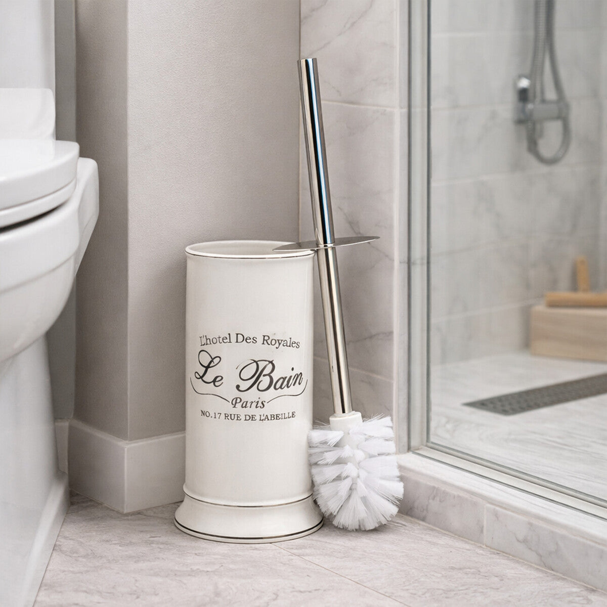 White Toilet Brush with Holder