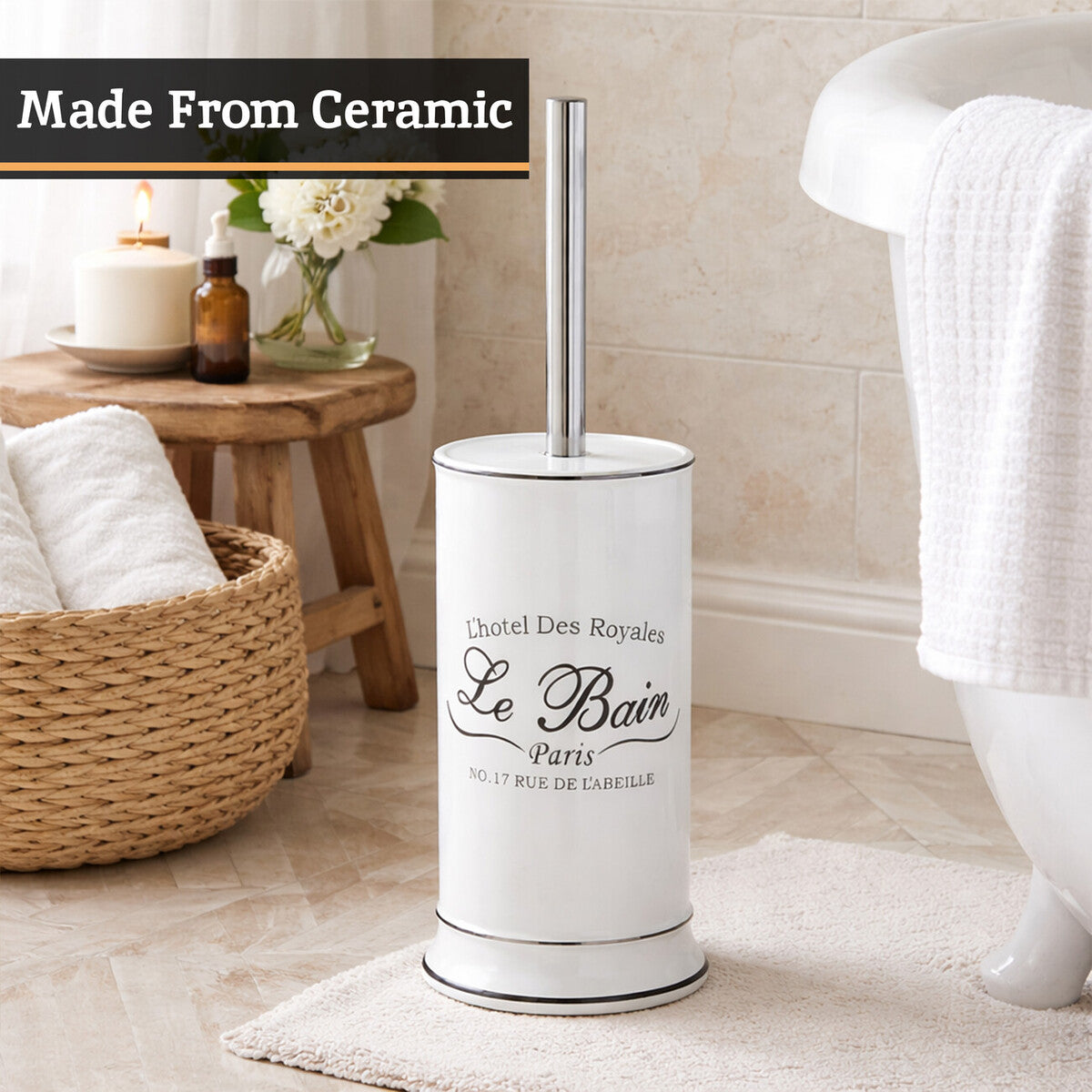 White Toilet Brush with Holder