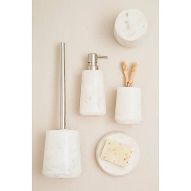 Off White Marble and Stainless Steel Toilet Brush