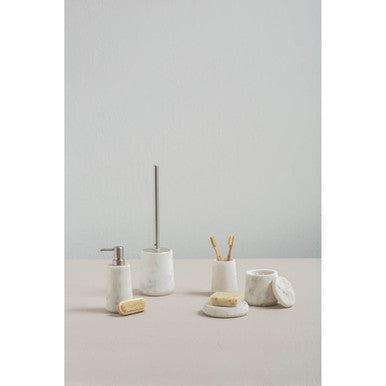 Off White Marble and Stainless Steel Toilet Brush