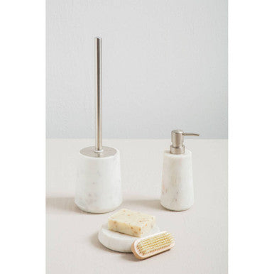 Off White Marble and Stainless Steel Toilet Brush