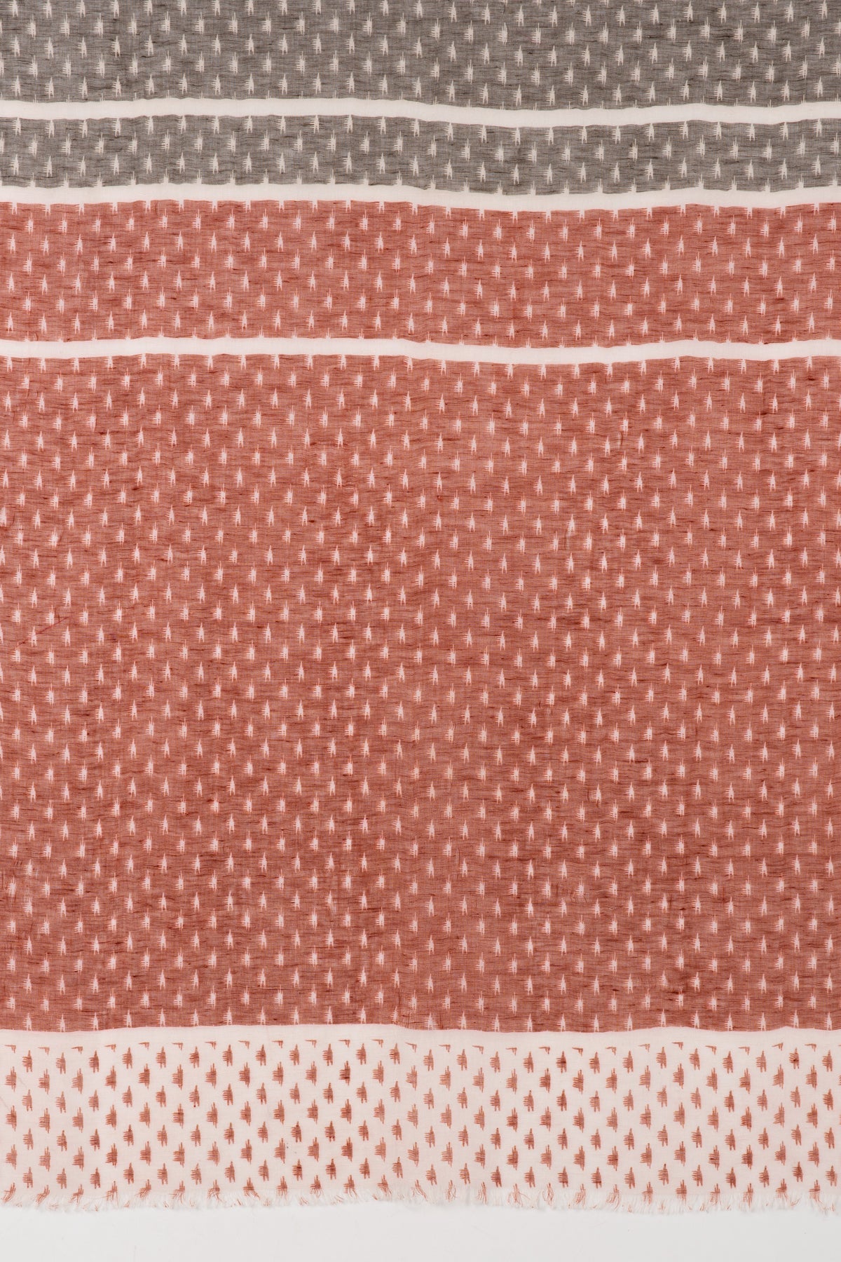 Hazy Brush Print Linen Cotton Scarf in Terracotta Grey and White