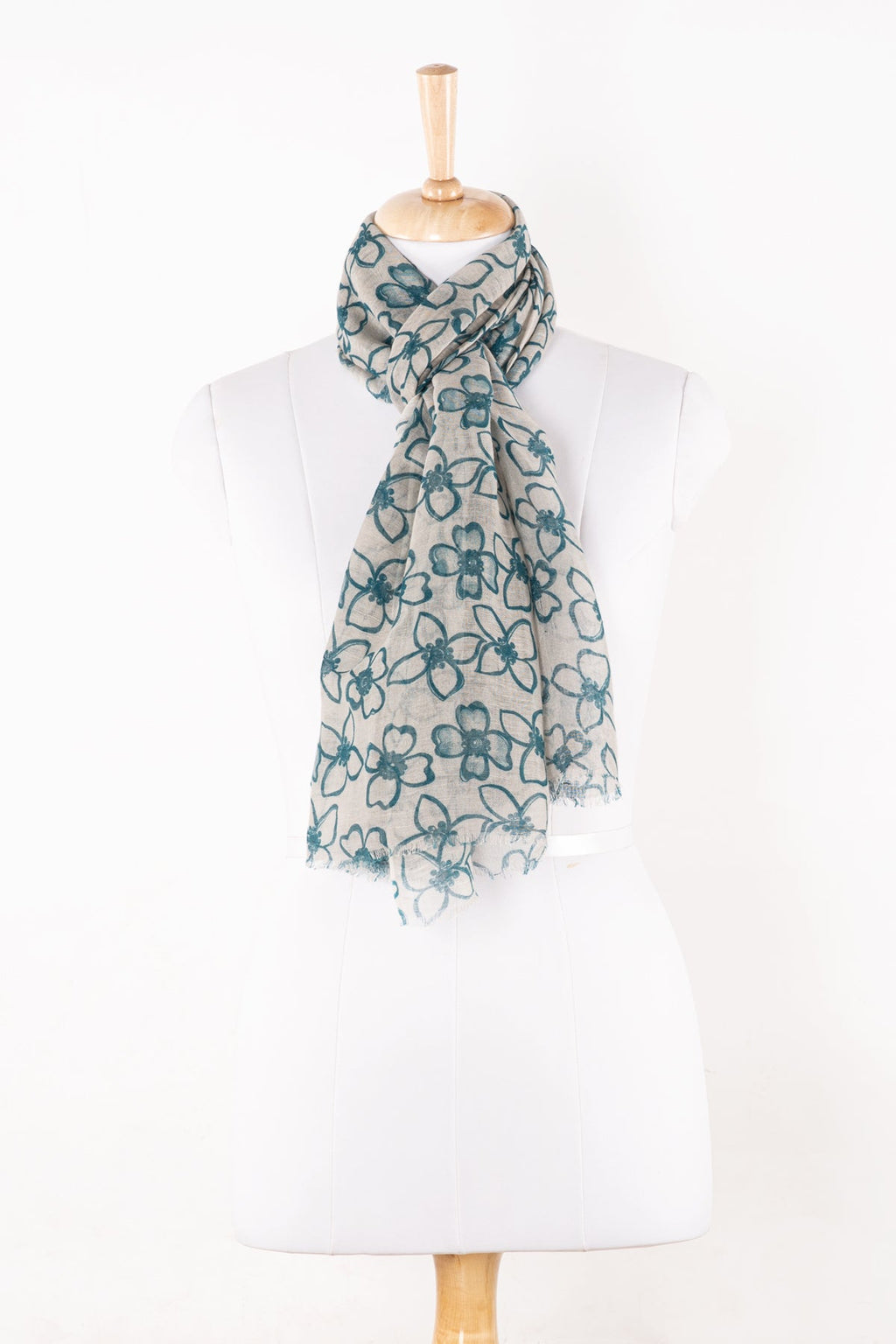 Blue Flower Print Linen Cotton Scarf