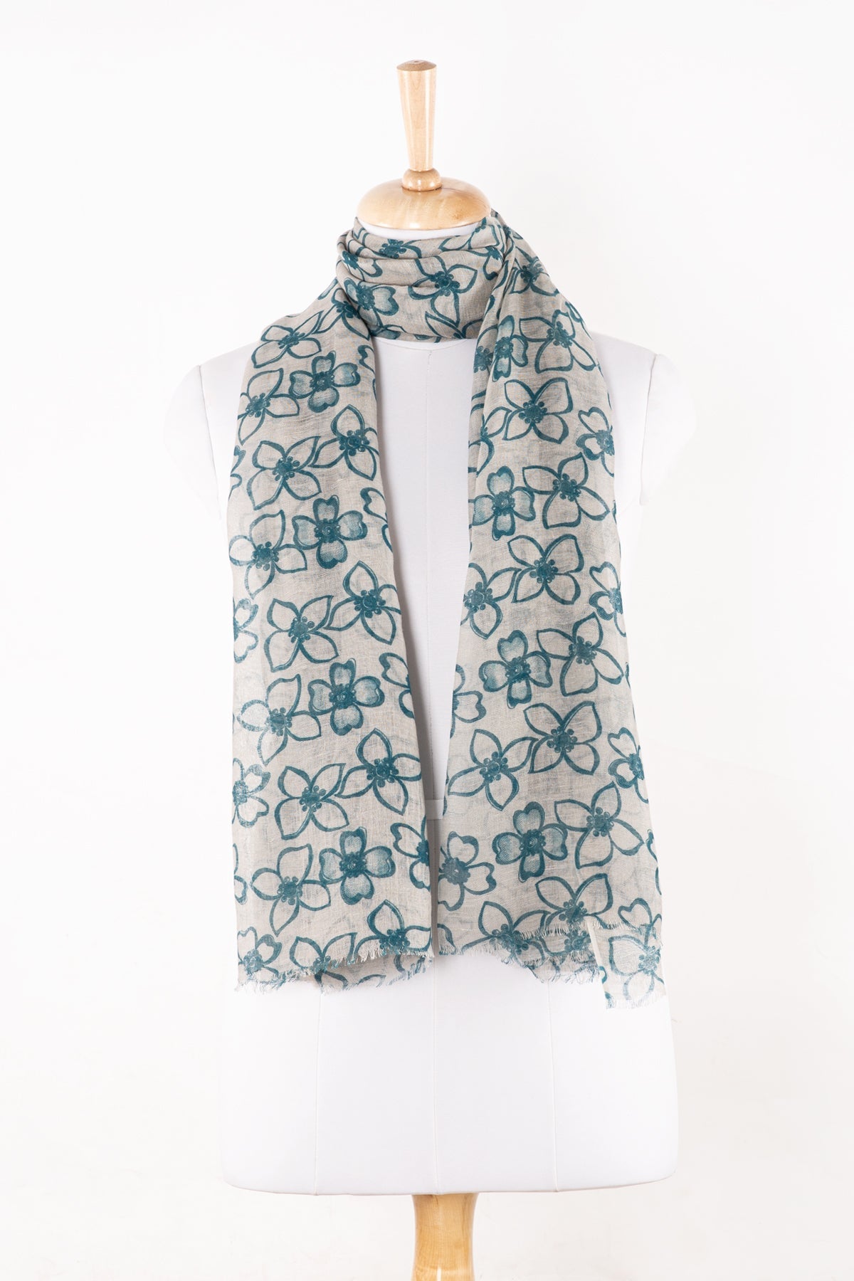 Blue Flower Print Linen Cotton Scarf