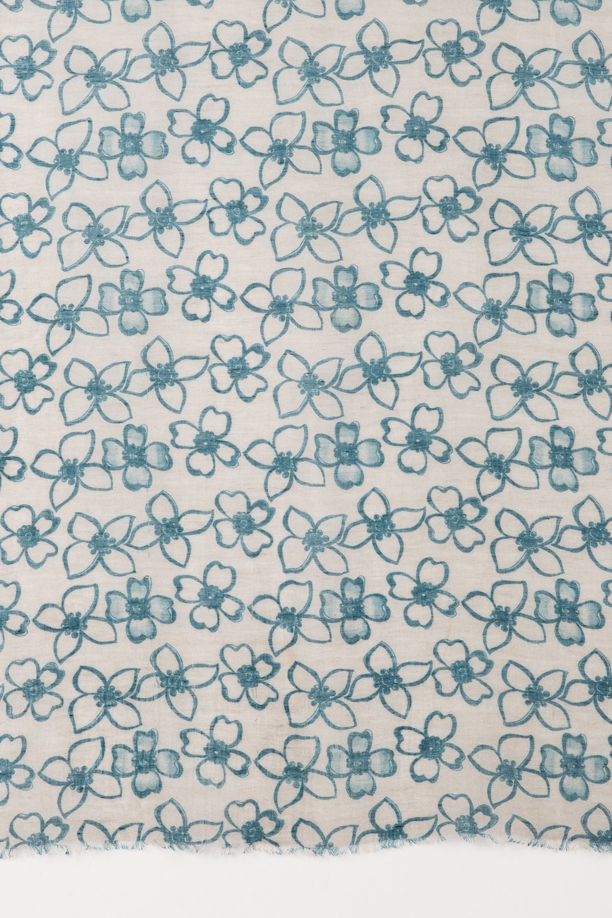 Blue Flower Print Linen Cotton Scarf