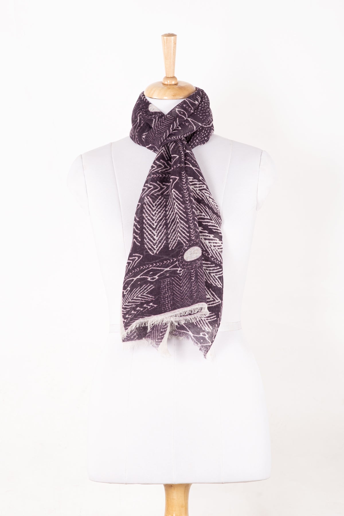 Tribal Print Linen Cotton Scarf in Plum