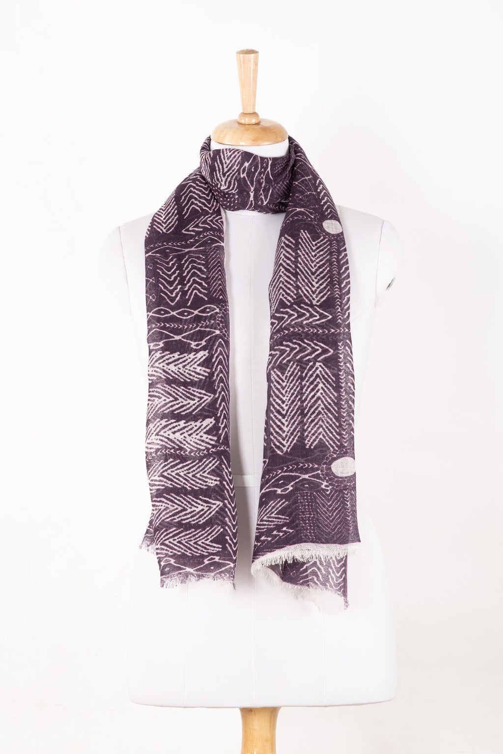 Tribal Print Linen Cotton Scarf in Plum