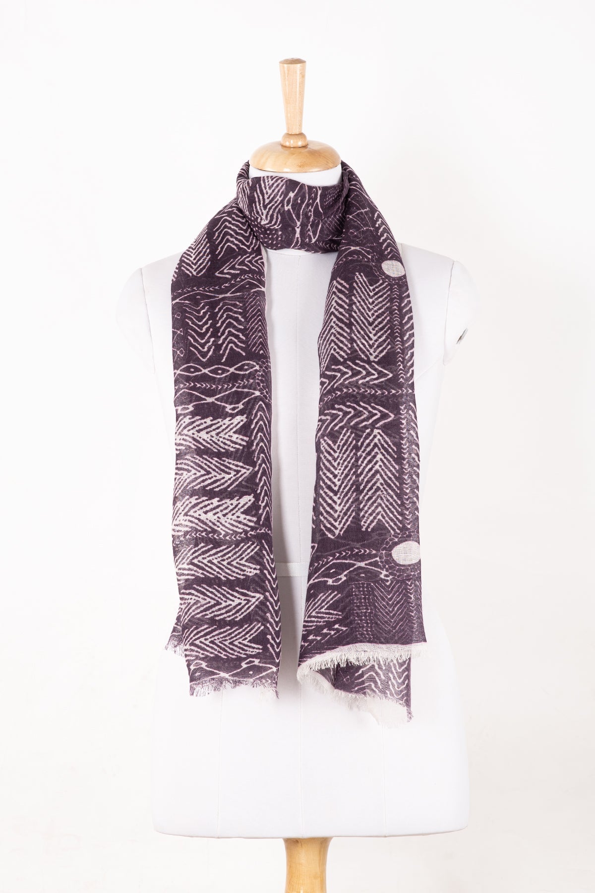 Tribal Print Linen Cotton Scarf in Plum
