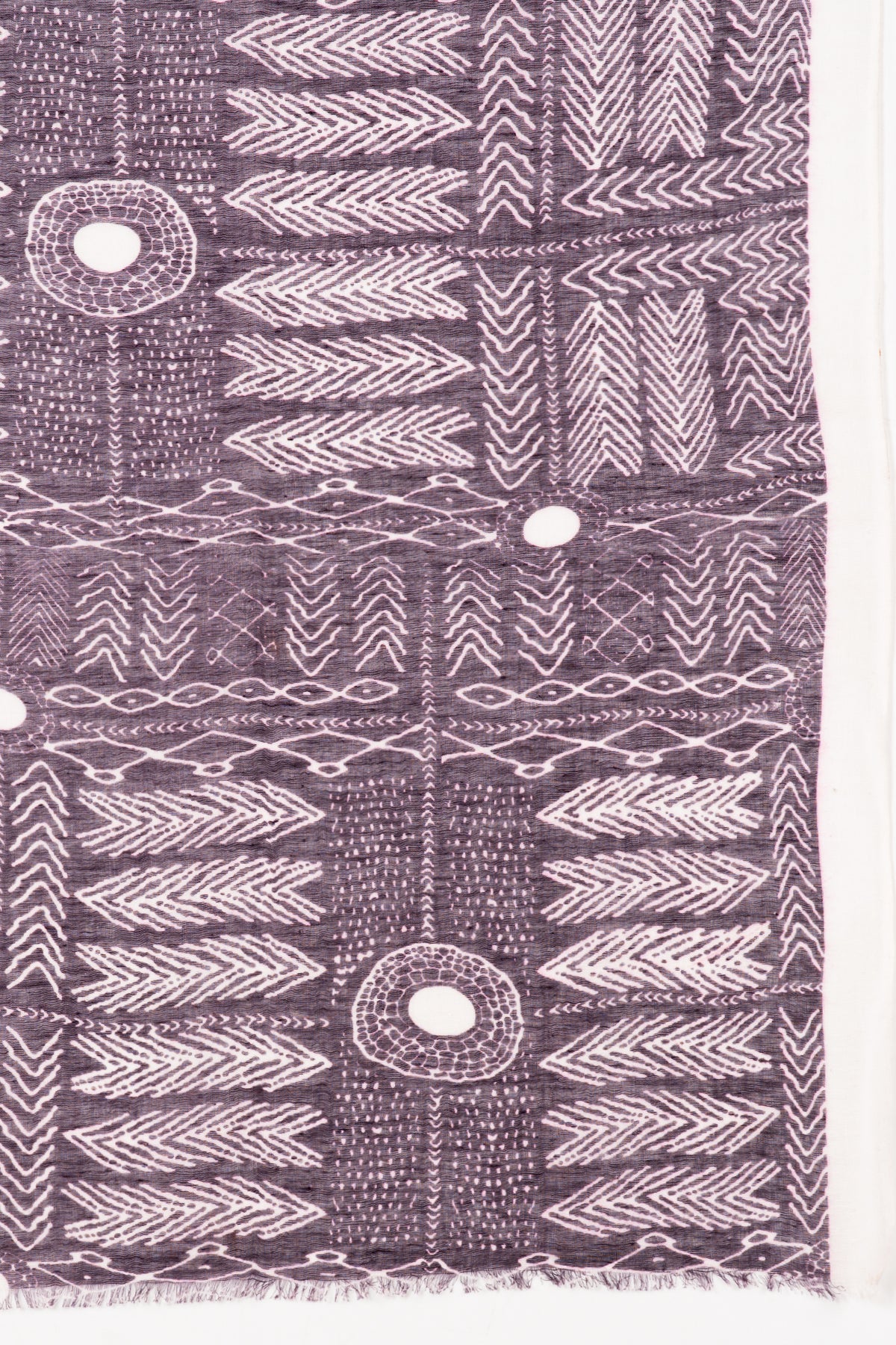 Tribal Print Linen Cotton Scarf in Plum
