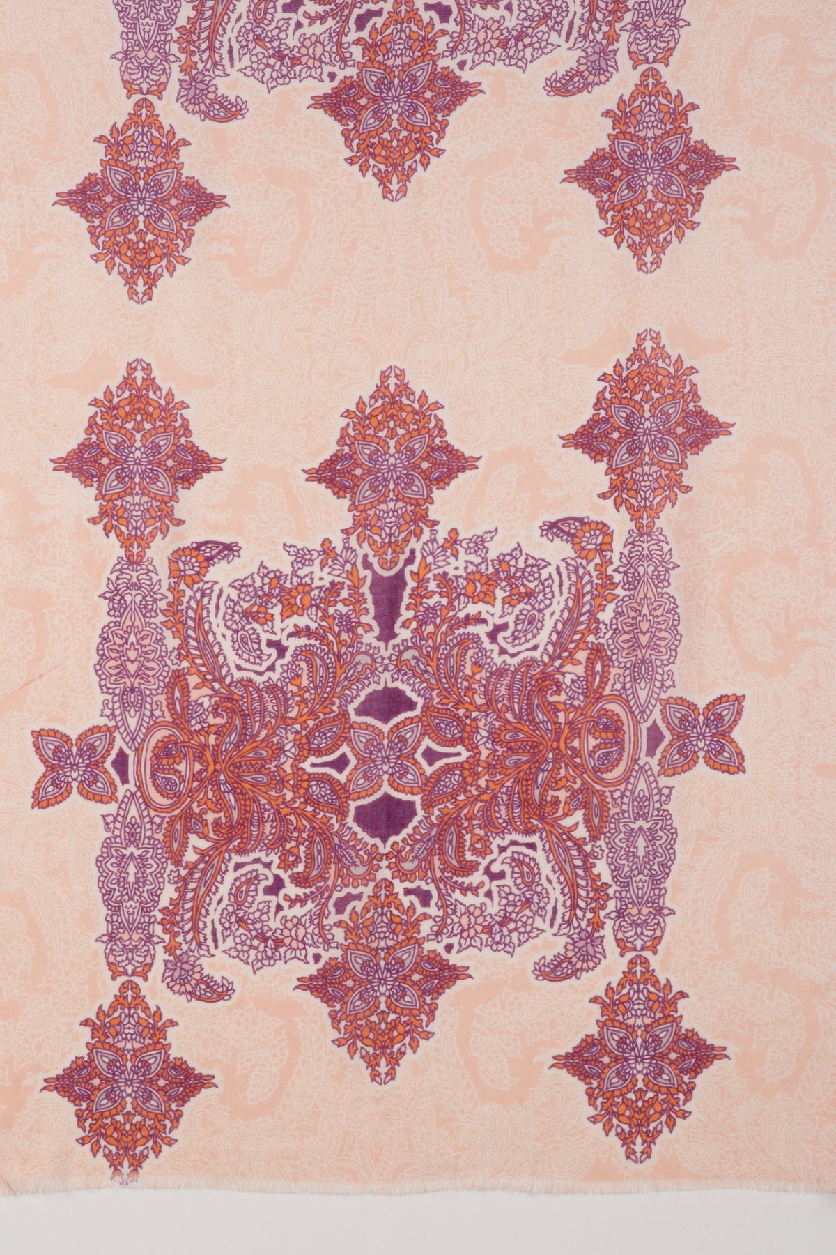 Traditional Motif Cotton Modal Scarf in Peach Orange Purple